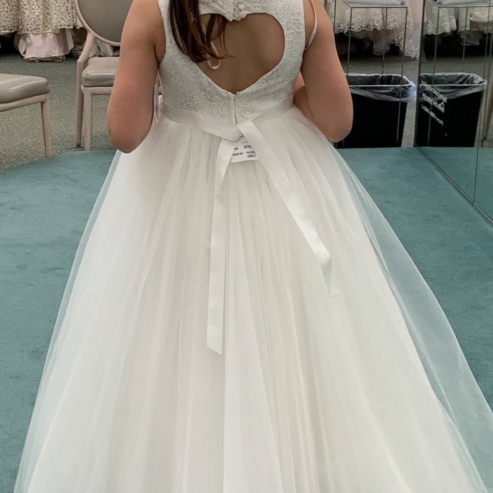 David's Bridal White Embellished Halter Gown